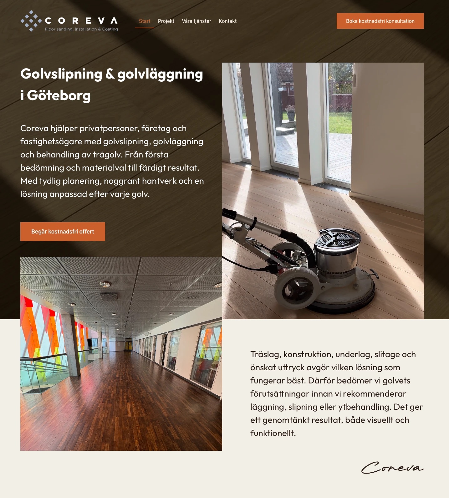 Corevas startsida: golvslipning och golvläggning i Göteborg.